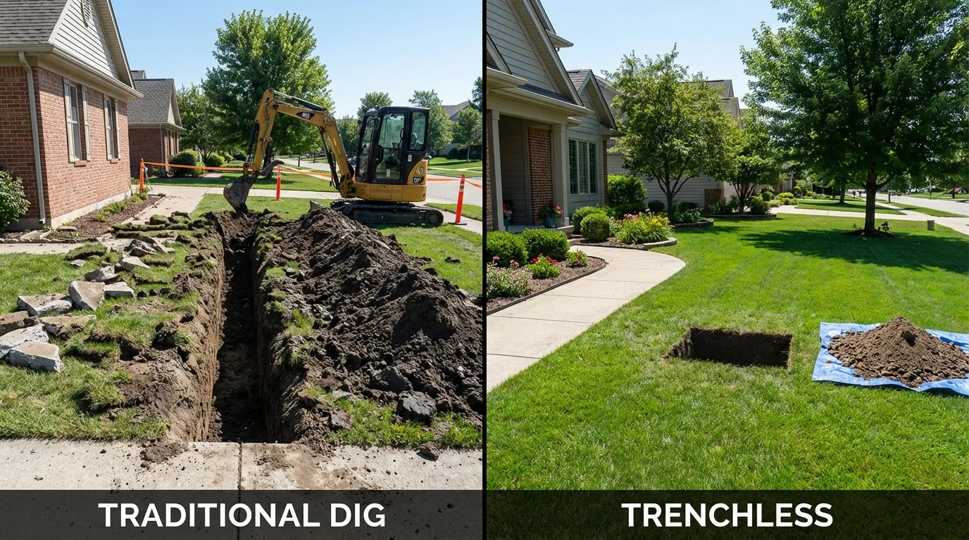 Trenchless sewer repair with minimal yard damage versus traditional excavation in Gladstone, NJ